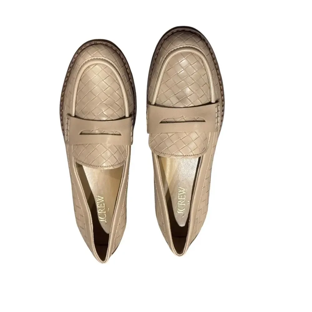 J. Crew Womens Textured Flex Penny Loafers Shoes Dark Beechwood Size 7.5 NWOB